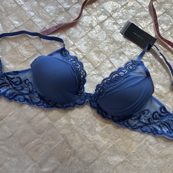 NWT natori bra 32C Feathers Lace Contour Underwire Plunge Bra smoky iris dolphin - Picture 3 of 10